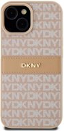 DKNY Repeat Pattern Tonal Stripe iPhone 15 rózsaszín PU bőr tok - Telefon tok