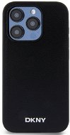 DKNY Silver Metal Logo iPhone 15 Pro fekete PU bőr MagSafe tok - Telefon tok