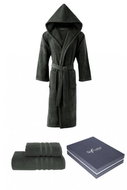 Soft Cotton Unisex gift set Stripe bathrobe with towel and bath towel, khaki - Bathrobe
