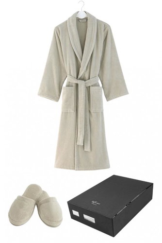 Soft Cotton Unisex robe Micro Cotton in gift box + slippers 36/38, beige - Bathrobe - Main image