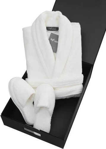 Soft Cotton Unisex župan Micro Cotton v dárkovém balení + papuče 42/44, bílá, XXL - Bathrobe - Main image