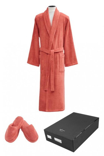 Soft Cotton Unisex robe Micro Cotton in gift pack + slippers 36/38, terracotta, S - Bathrobe - Main image