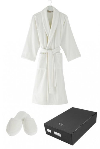 Soft Cotton Unisex robe Micro Cotton in gift pack + slippers 42/44, off-white - Bathrobe - Main image