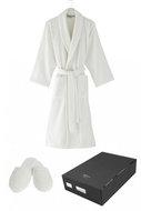Soft Cotton Unisex robe Micro Cotton in gift pack + slippers 42/44, cream, XXL - Bathrobe