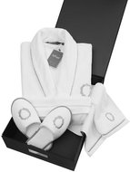 Soft Cotton Men's bathrobe Sehzade in gift pack + towel + slippers 40/42, white, M - Bathrobe