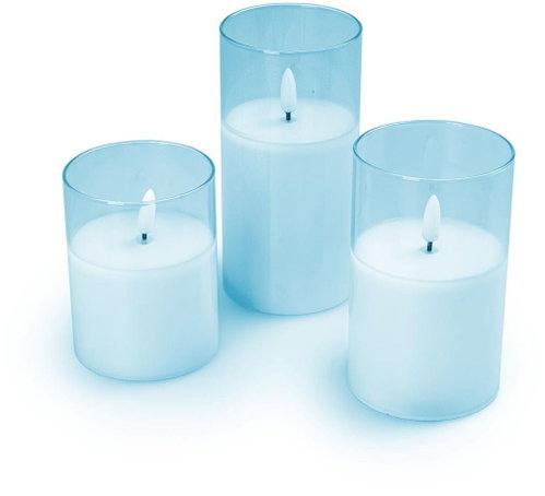 DM Hausfrau LED candles in glass, set of 3, blue Main image DM Hausfrau LED candles in glass, set of 3, blue - LED Candle - Main image