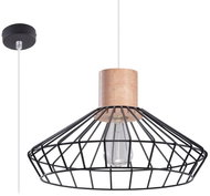 Chandelier on Cable LORA 1xE27/60W/230V Black/Natural Wood - Chandelier