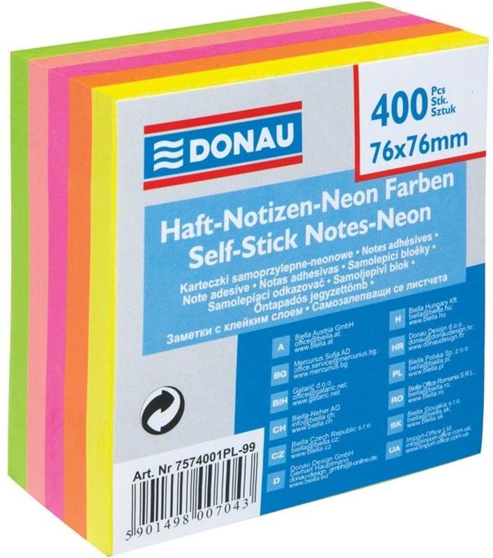 DONAU 76 x 76 mm, 400 lap, neon színű