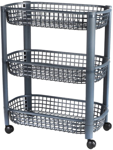 DOCHTMANN Mobile storage trolley, 3 shelves, 46,5 × 26 × 58,8 cm, grey - Shelving Unit - Main image