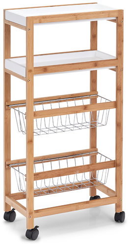 ZELLER Bathroom shelf 2 shelves, 2 baskets, bamboo, 40 × 22 × 83 cm, white - Shelving Unit - Main image