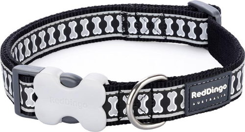 Red Dingo Bones Reflective Black 20 mm x 30-47 cm - Dog Collar - Main image