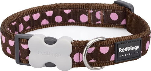 Red Dingo Pink Spots on Brown 20 mm x 30-47 cm - Dog Collar - Main image