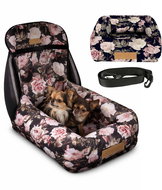 Dogeste Car Seat and Bed for Small Dogs, Pink Flowers - Dog Car Seat