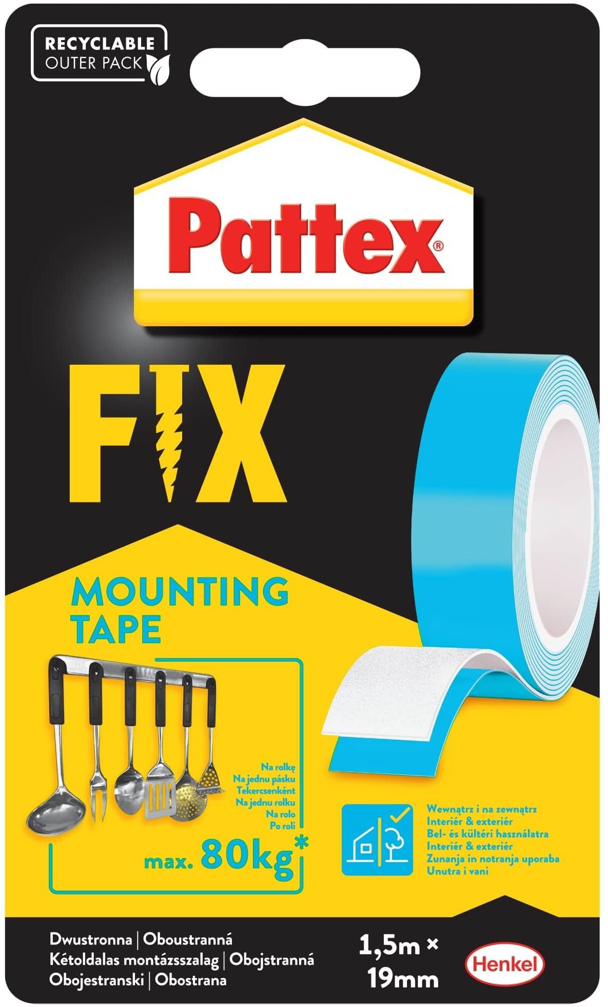 PATTEX Fix Kétoldalas ragasztószalag, 1,9 cm × 1,5 m
