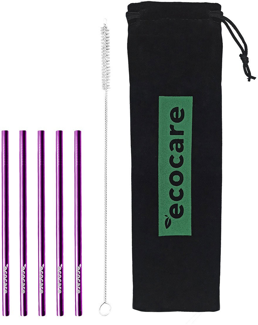 Ecocare Környezetbarát fém szívószál, lila, 16×0,6 cm, 5 db