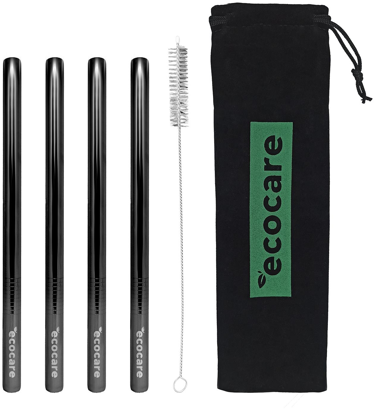 Ecocare Maxi Környezetbarát fém szívószál, fekete, 21,5×1,2 cm, 4 db