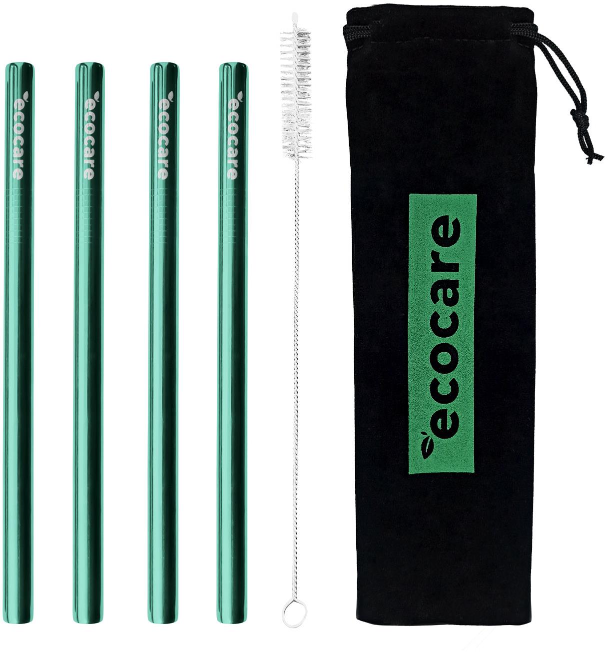 Ecocare Maxi Környezetbarát fém szívószál, zöld, 21,5×1,2 cm, 4 db