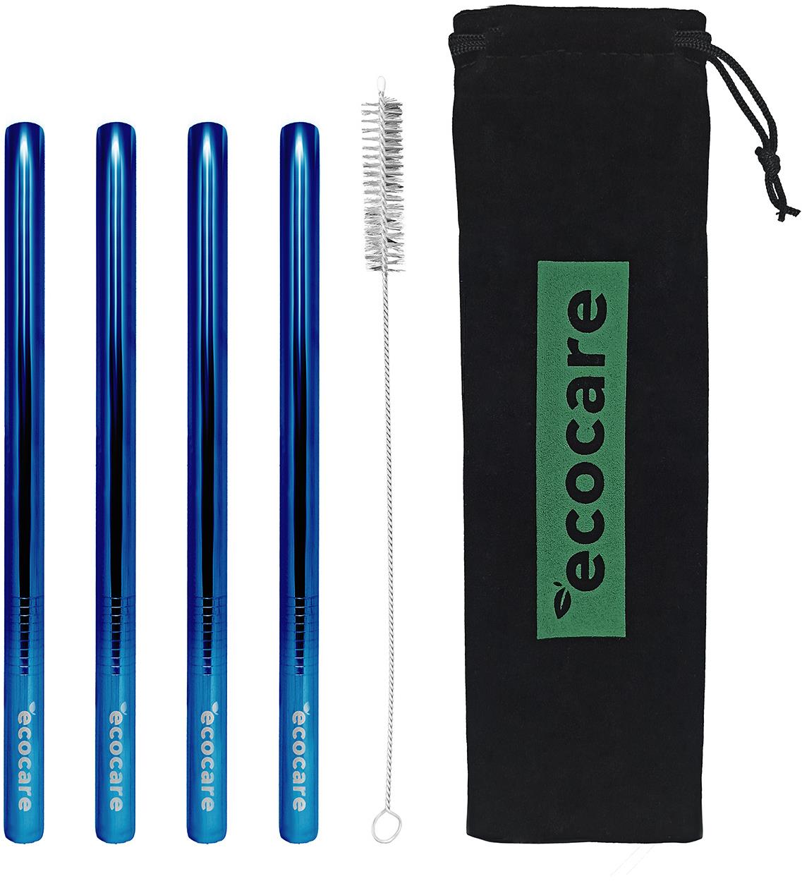 Ecocare Maxi Környezetbarát fém szívószál, kék, 21,5×1,2 cm, 4 db