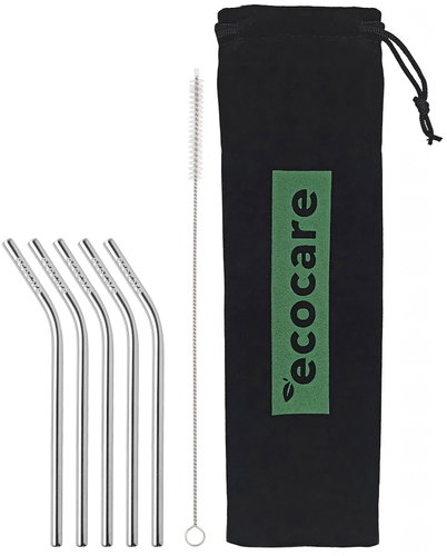 ECOCARE Metal straws curved short silver 5 pcs - Straw - Main image