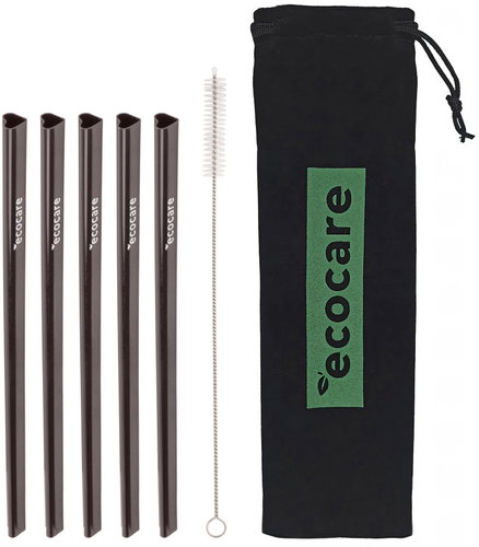 ECOCARE Metal heart straws black 5 pcs - Straw - Main image