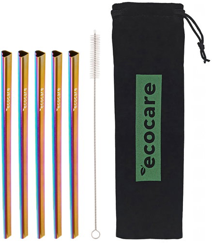 ECOCARE Metal straws heart rainbow 5 pcs - Straw - Main image