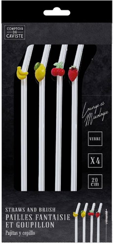 CMP Glass straws in fruit shape with cleaning brush 4 pcs - Straw - Main image
