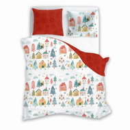 FARO Vánoční povlečení 140 × 200 cm, Zimní vesnička + vločky - Bed Linen