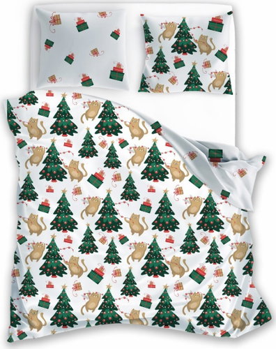 FARO Holly Jolly Cats and Trees microfibre bedding 140 × 200cm - Bed Linen - Main image