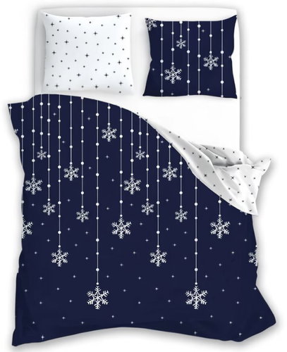 FARO Flannelette Bedding 140 × 200 cm, dark blue, white, christmas colour - Bed Linen - Main image