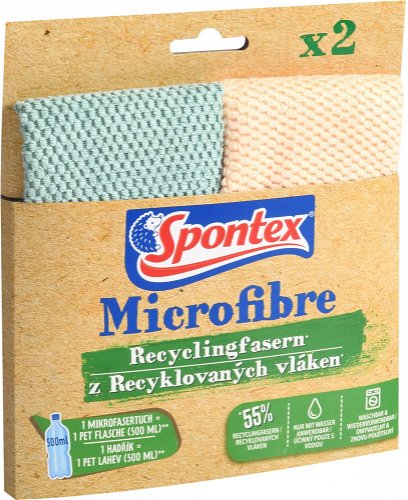 Spontex Microfiber Cloth with Recycled Fibers, Pack of 2