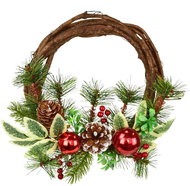 DOMMIO Wicker wreath with red balls and battermines, diameter 25 cm - Wreath