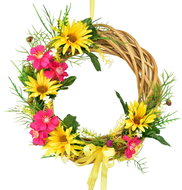 DOMMIO Summer wicker wreath with yellow daisies 25 cm - Decoration