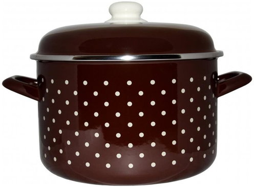 Metalac Deep enamel pot Standard with lid, brown dot, 20 cm, 4 l - Pot - Main image