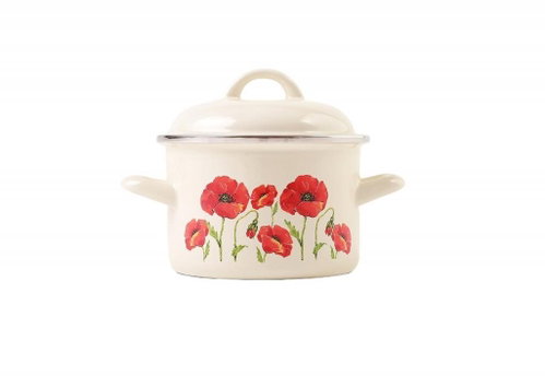 Metalac Deep enamel pot with lid, poppy seed, 18 cm, 3 l - Pot - Main image