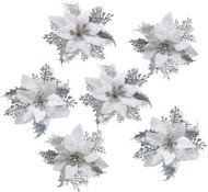 DOMMIO Christmas ornaments - silver ponsetie with clip, 13 cm, 6 pcs - Christmas Decoration