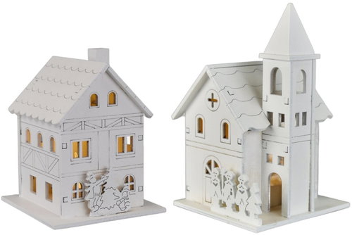 DOMMIO Wooden house and church LED lighting, set of 2 - Christmas Decoration - Main image