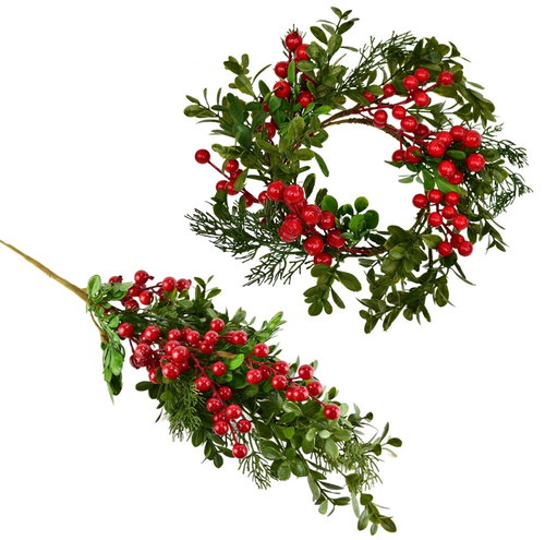 DOMMIO Wreath and branch decorated with blueberries and elderberries, O 30, length 70 cm - Wreath - Main image