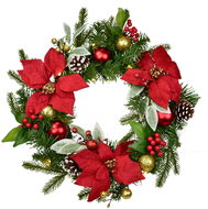 DOMMIO Wreath with ponsettias with red and gold balls, 15× LED, H 40 cm - Wreath