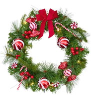 DOMMIO Wreath with red bow and candy decorations, 15× LED, H 40 cm - Wreath