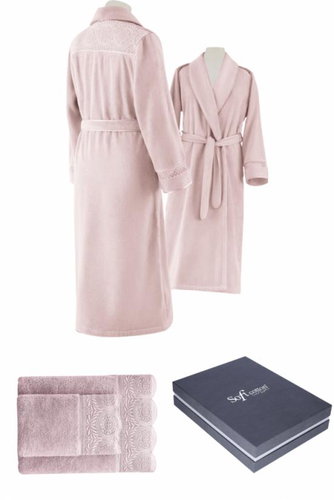 Soft Cotton Queen bathrobe gift set with towel and bath towel, purple and lilac, XL - Bathrobe - Main image