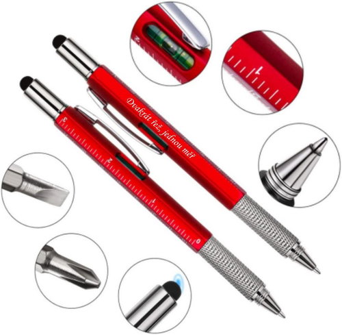 Multipurse 6in1 with print Measure twice, cut once red - Multifunction Pen - Main image