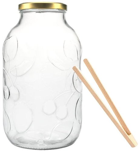 DuraHome Glass Jar 5L for Fruit, dia. 100 with Lid + Tongs - Canning Jar - Main image