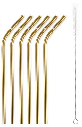 G21 BeEco Party 6 pcs, metal, gold, curved + cleaning brush - Straw - Main image