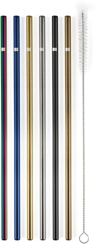 G21 BeEco Classic 6 pcs, metal, mix of colours, straight + cleaning brush - Straw - Main image