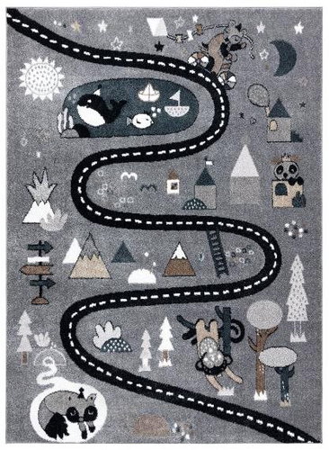 Dětský kusový koberec Fun Route Street animals grey 120 × 170 cm - Koberec - Main image