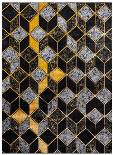 Kusový koberec Gloss 400B 86 3D geometric black/gold 120 × 170 cm - Koberec - Main image
