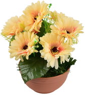 DOMMIO Gerbera világos narancssárga 7 virág terrakotta tálban, átmérő 22/24 cm - Művirág