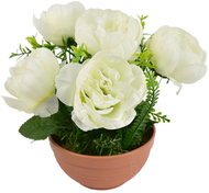 DOMMIO Pünkösdi rózsa fehér 6 virág terrakotta tálban, átmérő 26/26 cm - Művirág
