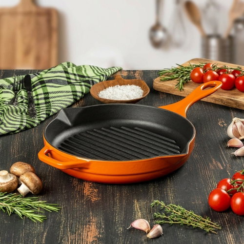 Hósse, Grill pan round, diameter 28 cm, (HSY GTV), fluted, orange - Pan - Main image