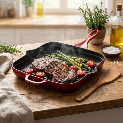 Hósse, Grill pan square, 28 × 28 cm, (HS K GTV), fluted, red - Pan - Main image
